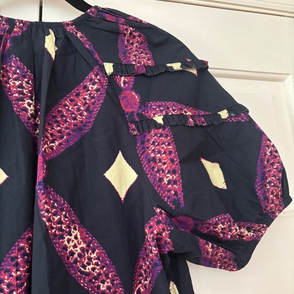 Ulla Johnson Arusi Top Plum Diamond‎ NEW Size 2 Cotton Poplin Ruffle Puff Sleeve - Picture 13 of 16